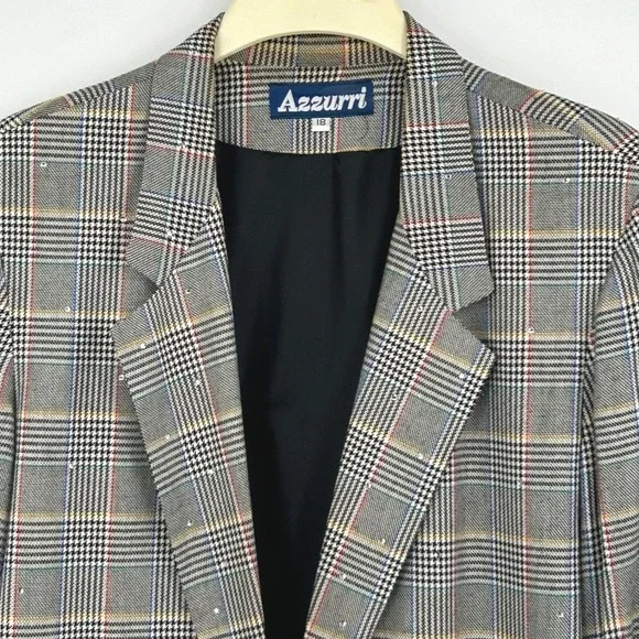 Azzurri Wms Blazer 18 Gray Glen Plaid Rhinestone Vintage 90s Dark Academia - Picture 3 of 9